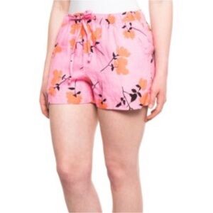 Cynthia Rowley Linen Floral Shorts Pink Orange Drawstring Elastic Waist Pockets
